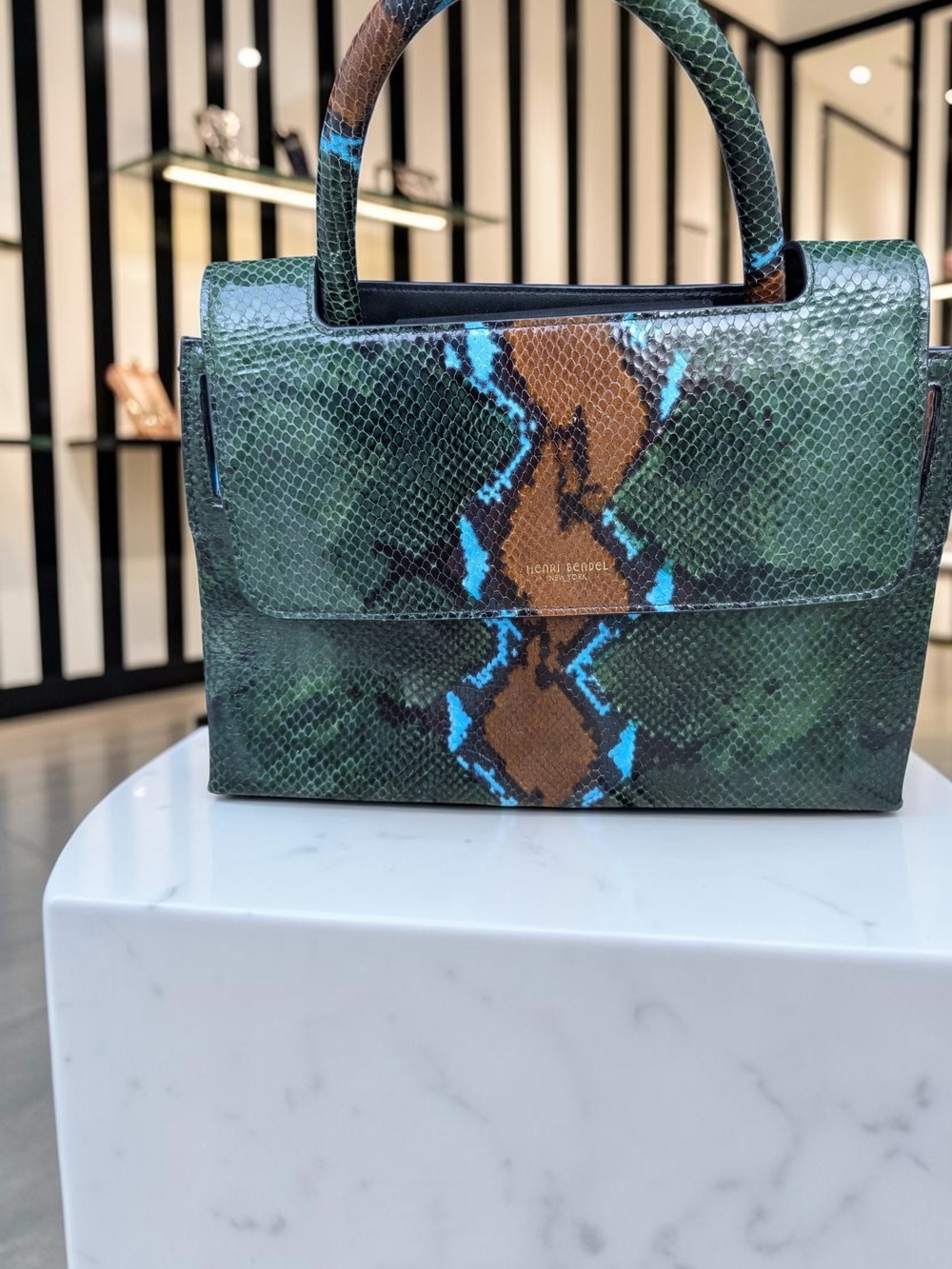 Henri Bendel Modern Icons Python Embossed Leather Top Handle Flap Satchel NWOT